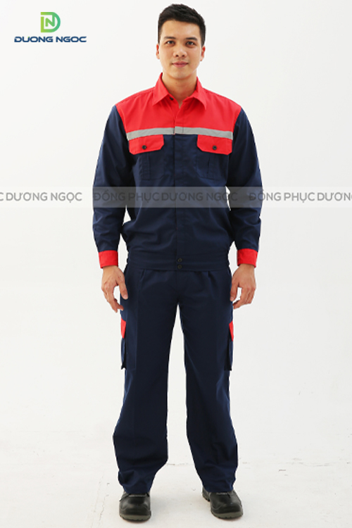  DN14. QUẦN ÁO BẢO HỘ  MÀU TÍM THAN PHỐI ĐỎ